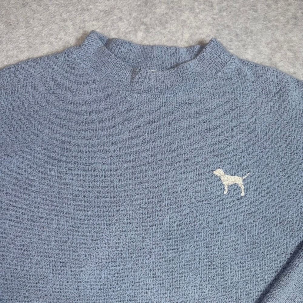 PINK Victoria's Secret Pullover Womens Small Blue Mock Neck Long Sleeve Dog Logo